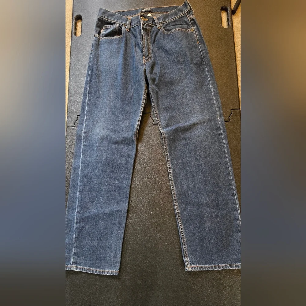 RARE Vintage Indian Motocycle Denim Jeans Chief Head Wings Blue Straight 34x32